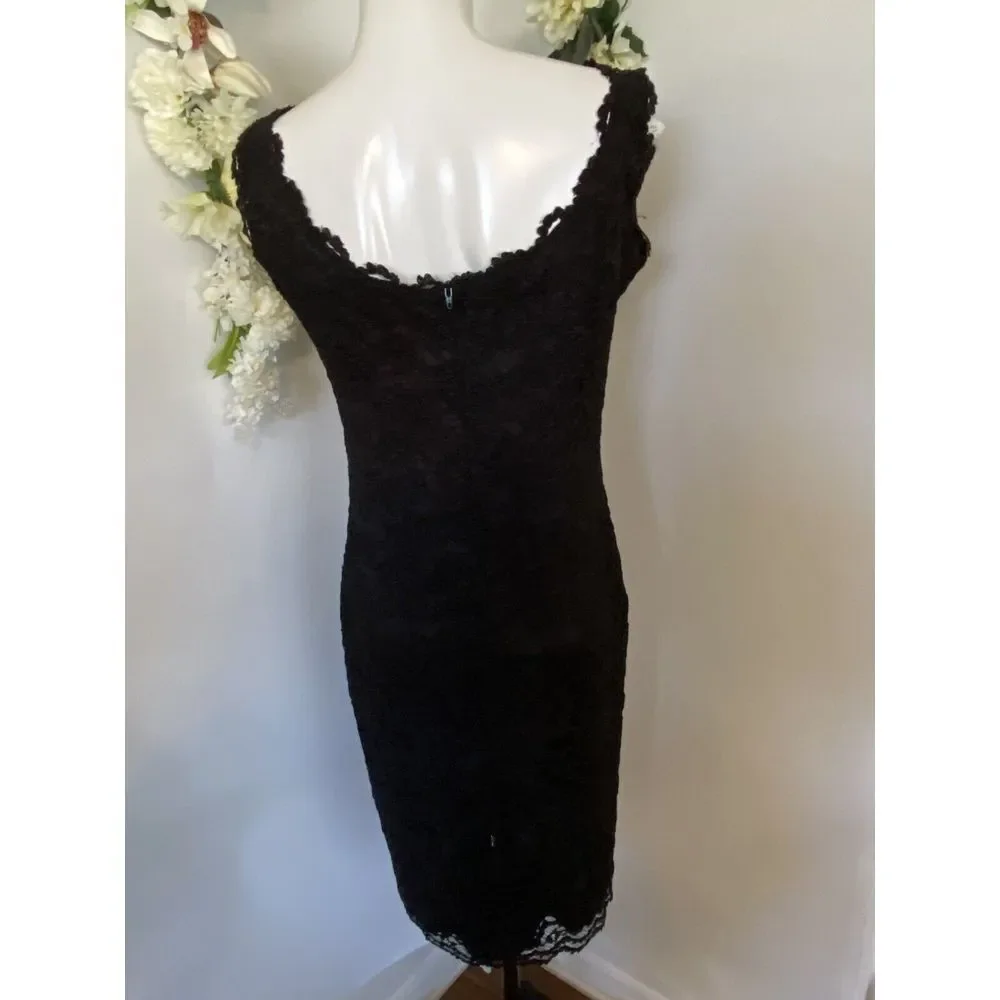 Vintage 1980's Expo Nite Black Lace Sexy Midi Sheath‎ Dress Size 12 Pin Up EUC